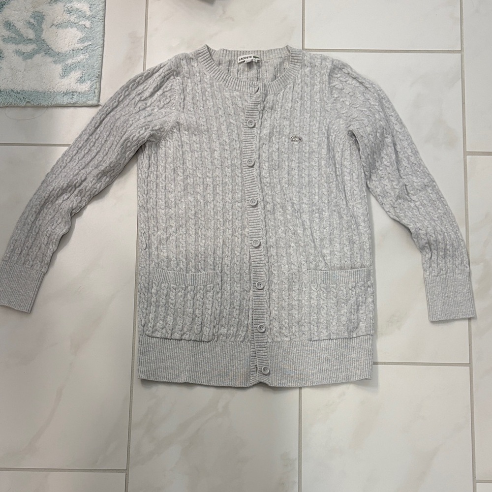 Lacoste Women's Light Gray Cable Knit Cardigan
